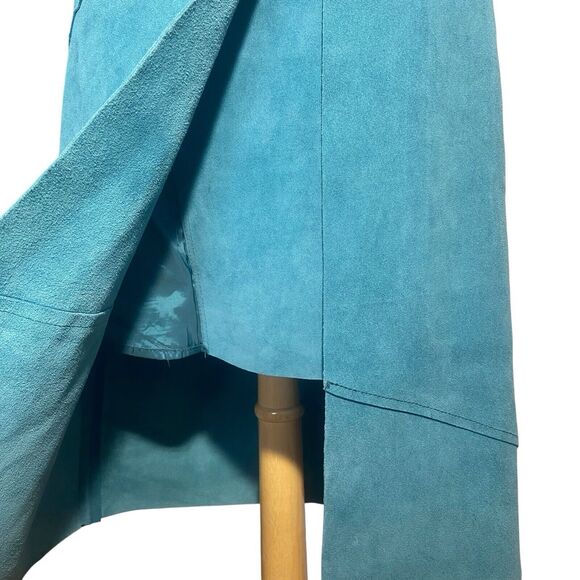 Anthropologie Leifsdottir Women Suede Leather Knee Length Skirt Teal Size 10 - Picture 3 of 14
